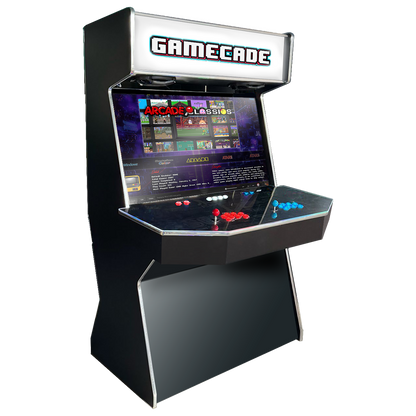 Gamecades signature 43" and 50" display Arcade entertainment systems. Also Available in 4-Player. Facing Left. Elevate your gaming space with Gamecade Arcade Machines!