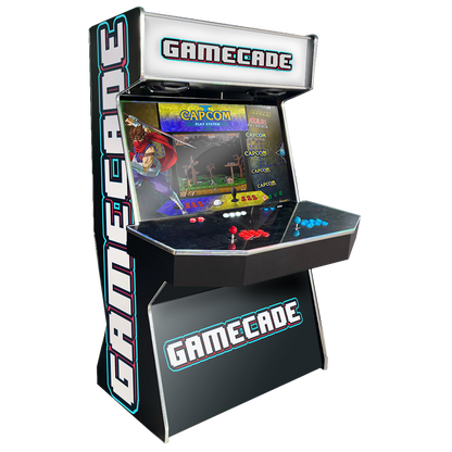 Gamecades signature 43" and 50" display Arcade entertainment systems. Also Available in 4-Player. Facing Left, Showcasing ClassicGC . Elevate your gaming space with Gamecade Arcade Machines!