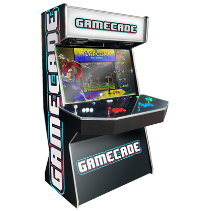 Gamecades signature 43" and 50" display Arcade entertainment systems. Also Available in 2-Player. Facing right, Showcasing ClassicGC Design. Elevate your gaming space with Gamecade Arcade Machines!