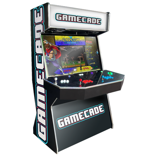 Gamecades signature 43" and 50" display Arcade entertainment systems. Also Available in 2-Player. Facing right, Showcasing ClassicGC Design. Elevate your gaming space with Gamecade Arcade Machines!