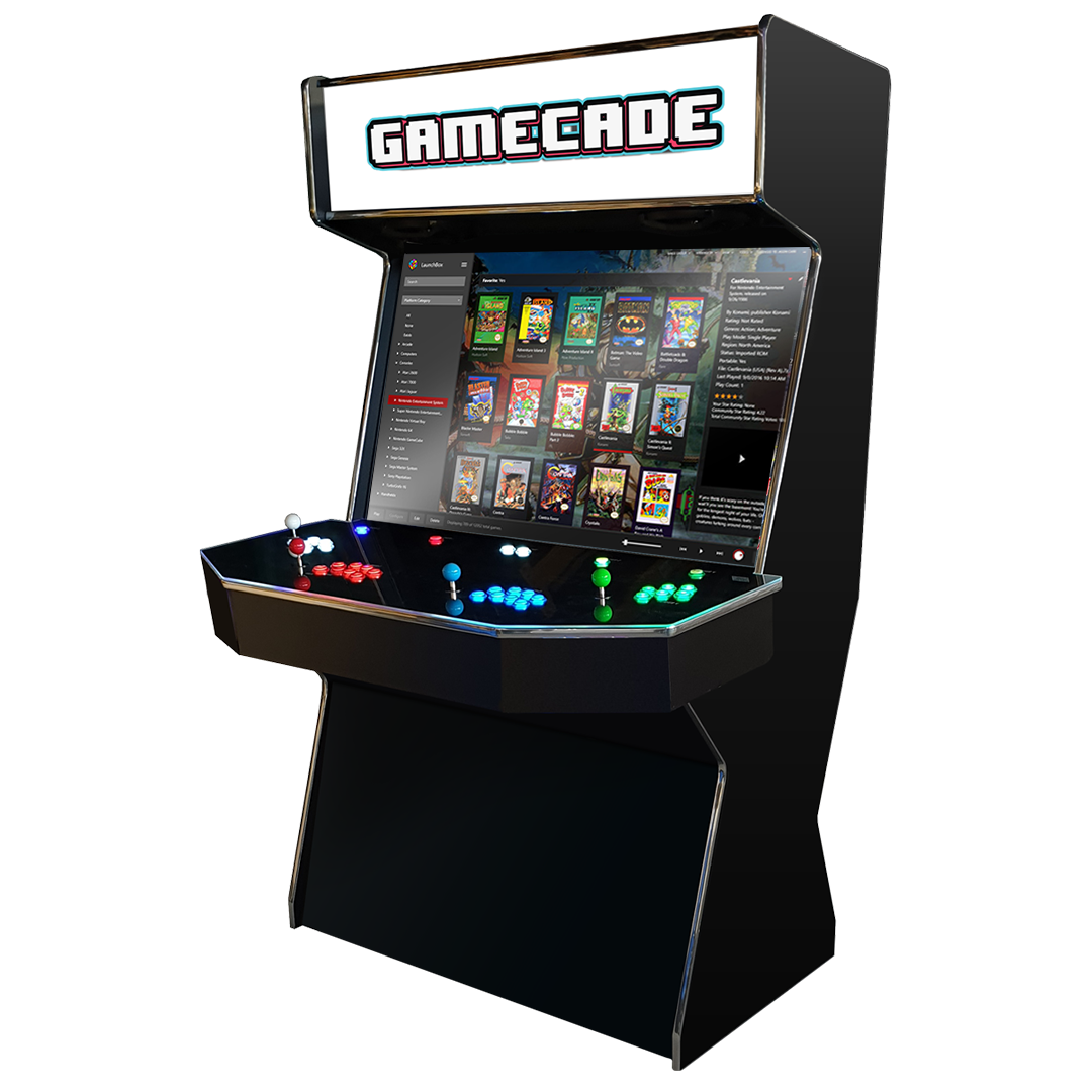 Gamecades signature 43" and 50" display Arcade entertainment systems. Also Available in 2-Player. Facing right. Elevate your gaming space with Gamecade Arcade Machines!
