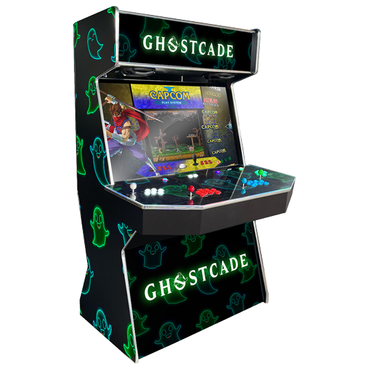 Ghostcade Gamecade arcade machine inspired by Ghostbusters, featuring custom LED lighting and high-resolution display for an immersive arcade gaming experience.