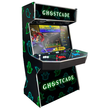 Ghostcade Gamecade arcade machine inspired by Ghostbusters, featuring custom LED lighting and high-resolution display for an immersive arcade gaming experience.