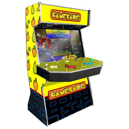 Maze Munch Gamecade arcade machine inspired by Pac-Man, featuring classic maze and ghost-themed graphics, custom LED lighting, and high-resolution display for a nostalgic arcade gaming experience.