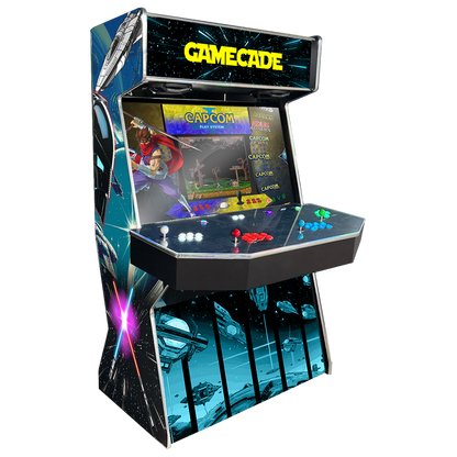 Starcade Gamecade arcade machine inspired by Star Wars, featuring epic space-themed graphics, custom LED lighting, and high-resolution display for an immersive arcade gaming experience.