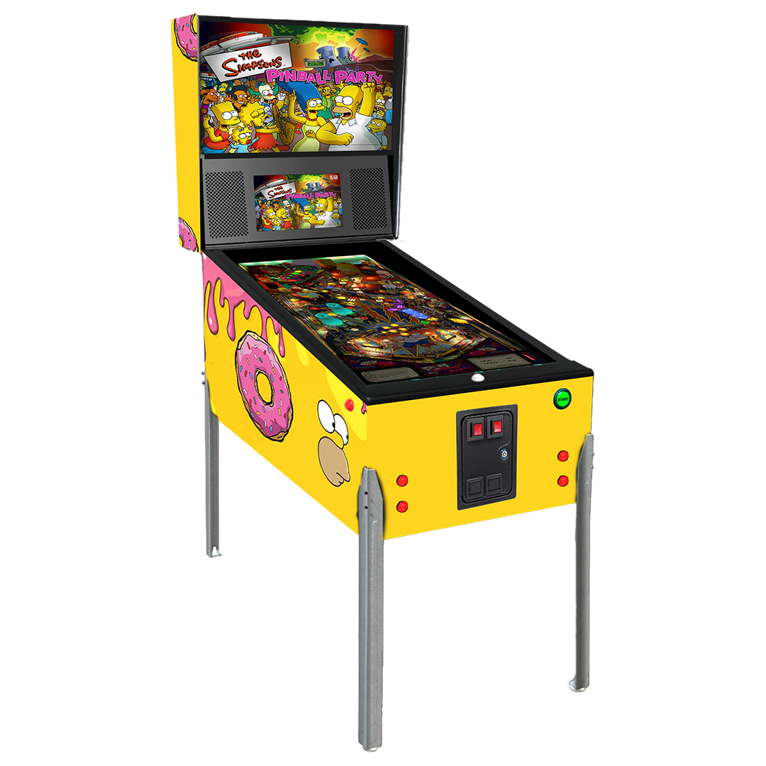 Gamecade Pincade 3-in-1 virtual pinball machine with 50-inch playfield, featuring pinball, arcade, and light gun gaming modes for versatile, all-in-one entertainment. Showcasing Donut-cade design.