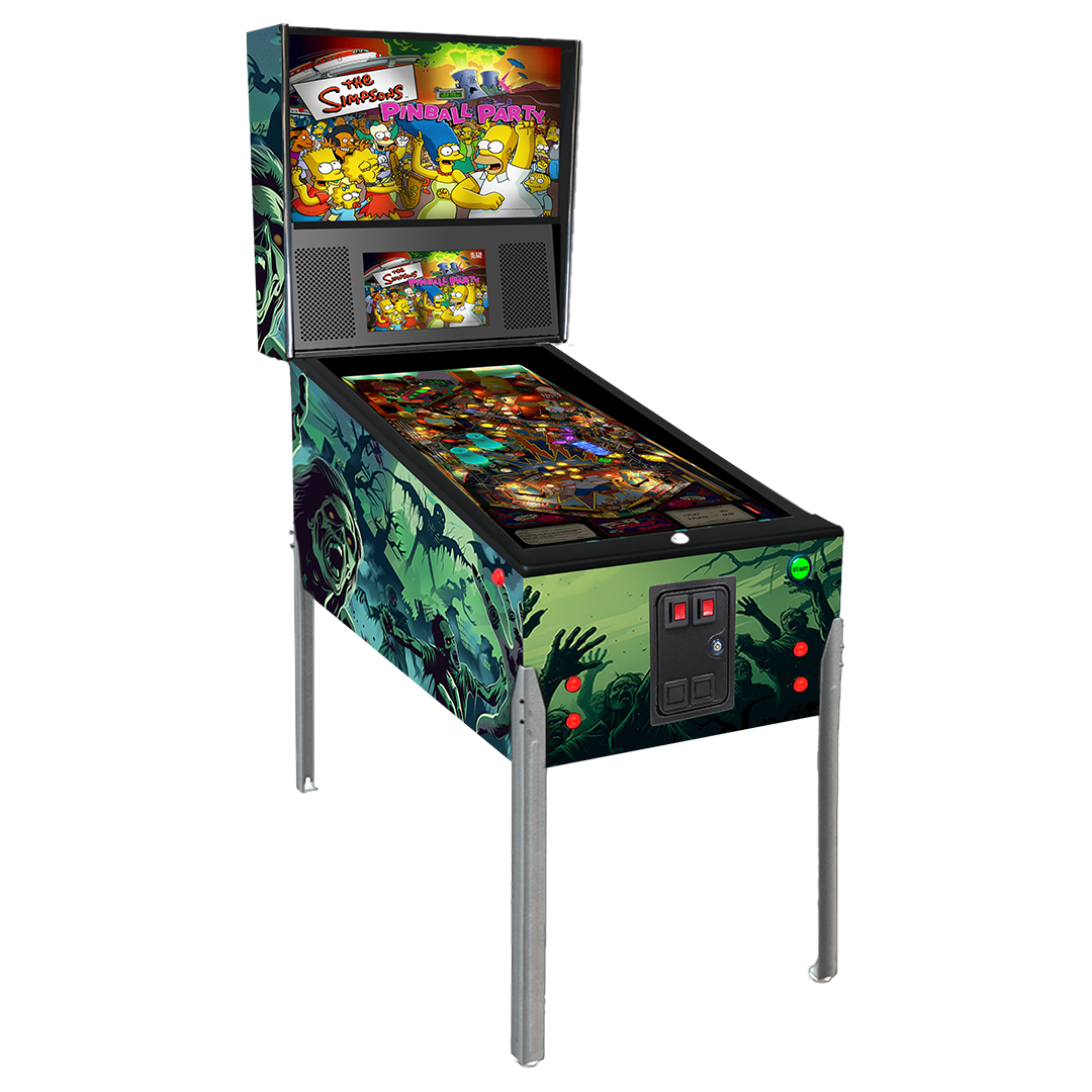 Gamecade Pincade Zombie 3-in-1 virtual pinball machine, showcasing zombie-themed graphics and multi-game functionality, including pinball, arcade, and light gun gaming modes.