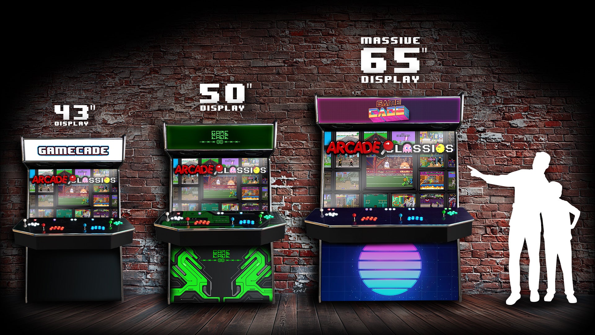 Gamecade Supercade In comparison to our other Arcade machines. To Scale. It is a MASSIVE MEGA ARCADE MACHINE.