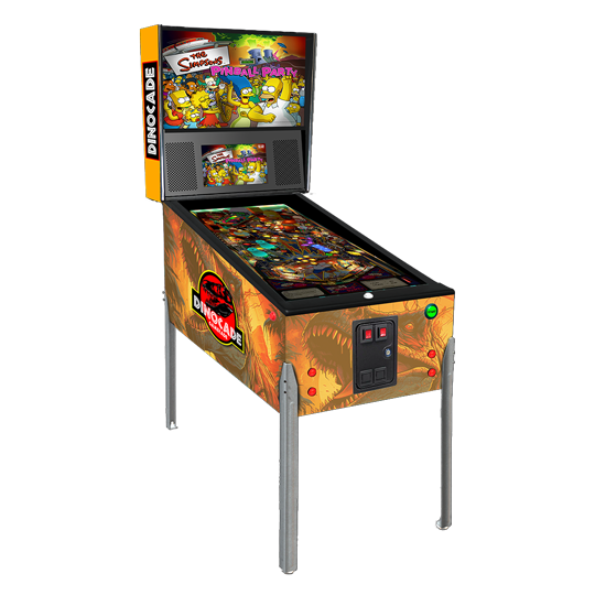 Dinocade 2.0 Gamecade virtual pinball machine inspired by Jurassic Park, featuring dinosaur-themed graphics, custom LED lighting, and high-resolution playfield for a thrilling, prehistoric pinball experience.