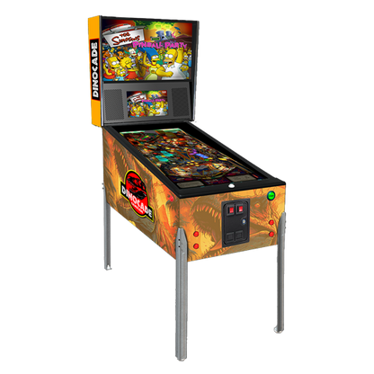 Dinocade 2.0 Gamecade virtual pinball machine inspired by Jurassic Park, featuring dinosaur-themed graphics, custom LED lighting, and high-resolution playfield for a thrilling, prehistoric pinball experience.