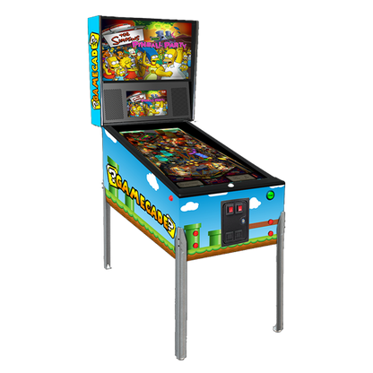 Super Gamecade Bros Gamecade virtual pinball machine inspired by Mario, featuring iconic game graphics, vibrant LED lighting, and high-resolution playfield for a nostalgic and exciting pinball experience.