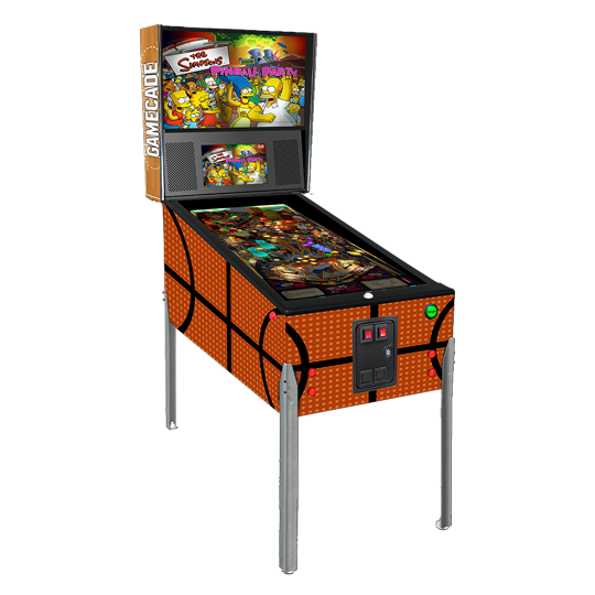 3 Pointer Gamecade virtual pinball machine inspired by NBA Jam, featuring basketball-themed graphics, vibrant LED lighting, and high-resolution playfield for an action-packed pinball experience