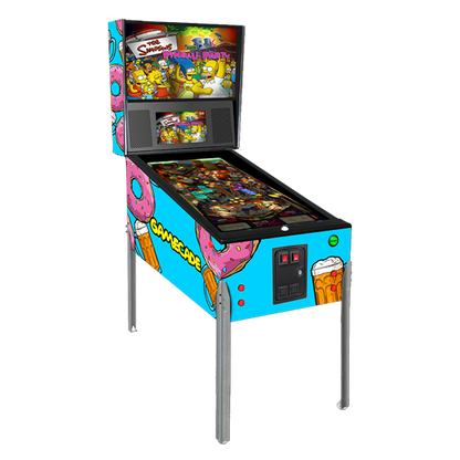 Donutcade 2.0 Gamecade virtual pinball machine inspired by The Simpsons, featuring donut-themed graphics, vibrant LED lighting, and high-resolution playfield for a fun and nostalgic pinball experience.