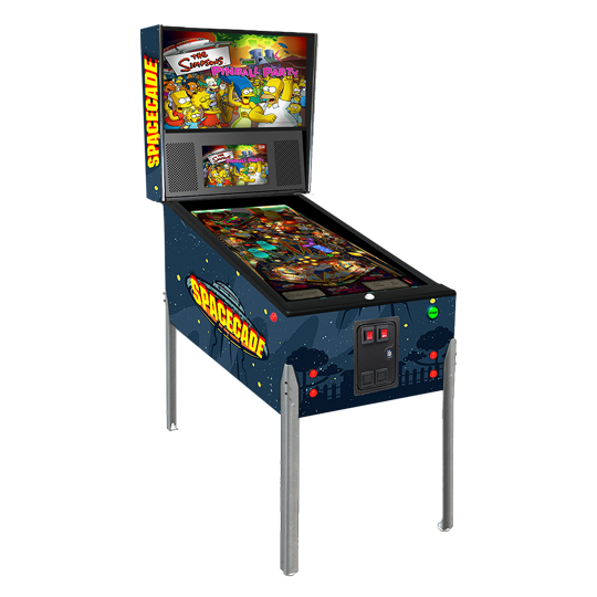 Spacecade Gamecade virtual pinball machine inspired by Space Invaders, featuring retro alien graphics, vibrant LED lighting, and high-resolution playfield for an immersive, nostalgic pinball experience.