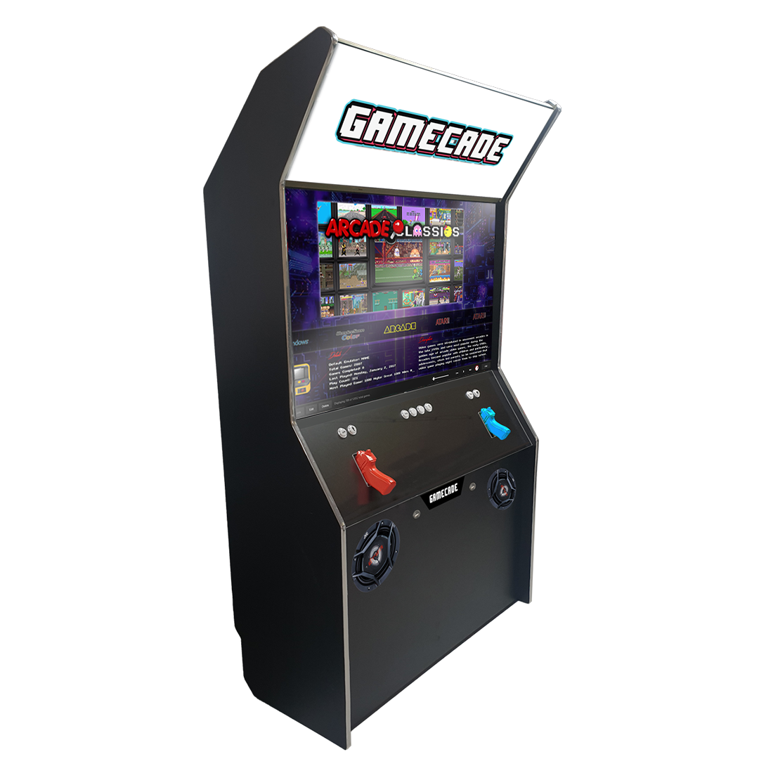 Gamecade:Shootercade, the ultimate home Lightgun Arcade machine! 43" and 50" display arcade systems. Also Available in 4-Player Models. Facing left. Transform Your Gaming space with Gamecade : Shootercade Lightgun Arcade Machines.