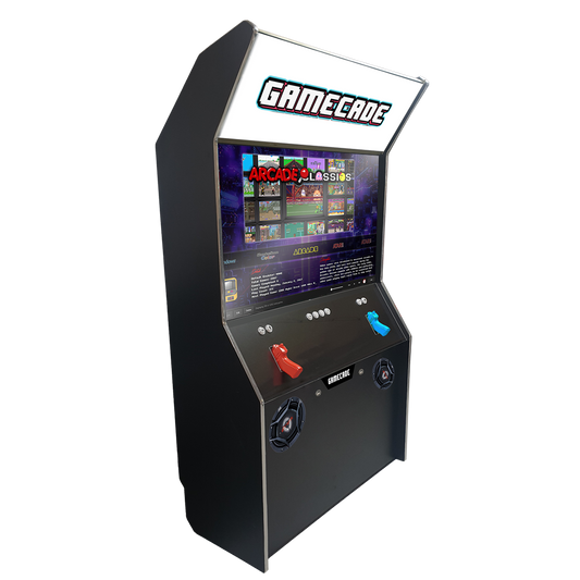 Gamecade:Shootercade, the ultimate home Lightgun Arcade machine! 43" and 50" display arcade systems. Also Available in 4-Player Models. Facing left. Transform Your Gaming space with Gamecade : Shootercade Lightgun Arcade Machines.