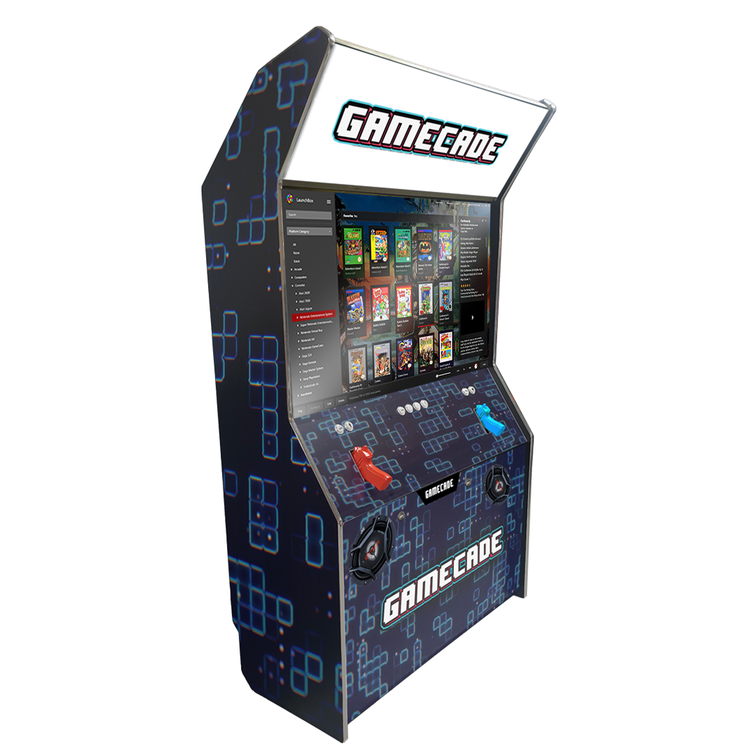 Gamecade:Shootercade, the ultimate home Lightgun Arcade machine! 43" and 50" display arcade systems. Also Available in 4-Player Models. Facing left, Showcasing ClassicSC Design. Transform Your Gaming space with Gamecade : Shootercade Lightgun Arcade Machines.