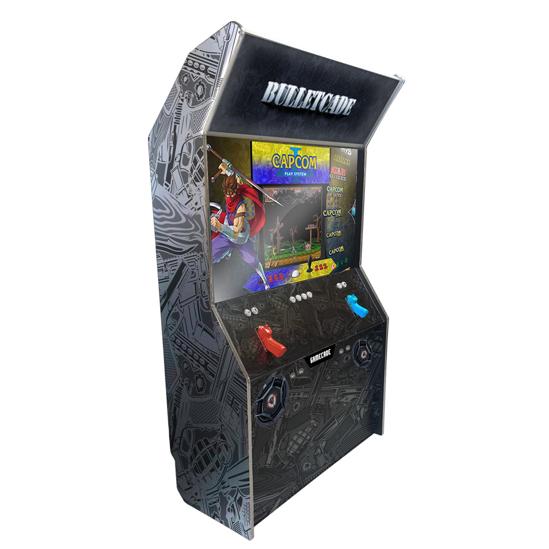 Gamecade:Shootercade, the ultimate home Lightgun Arcade machine! 43" and 50" display arcade systems. Also Available in 4-Player Models. Facing right , Showcasing Bulletcade. Transform Your Gaming space with Gamecade : Shootercade Lightgun Arcade Machines.