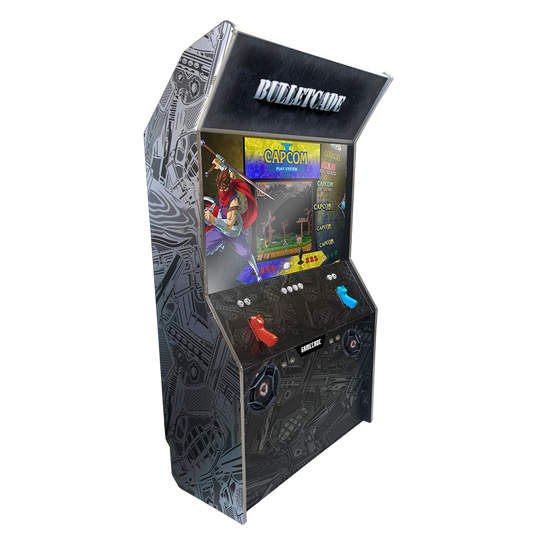 Gamecade:Shootercade, the ultimate home Lightgun Arcade machine! 43" and 50" display arcade systems. Also Available in 4-Player Models. Facing right , Showcasing Bulletcade. Transform Your Gaming space with Gamecade : Shootercade Lightgun Arcade Machines.