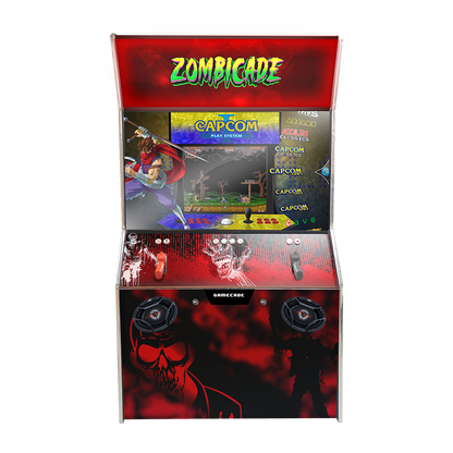 Gamecade:Shootercade, the ultimate home Lightgun Arcade machine! 43" and 50" display arcade systems. Also Available in 4-Player Models. Facing front, Showcasing Zombicade. Transform Your Gaming space with Gamecade : Shootercade Lighgun Arcade Machines.
