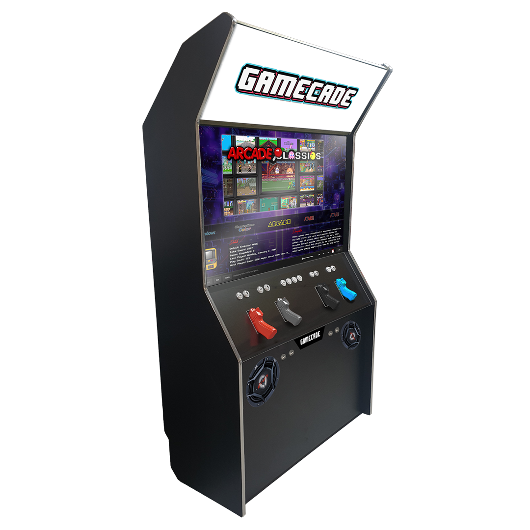 Gamecade:Shootercade, the ultimate home Lightgun Arcade machine! 43" and 50" display arcade systems. Also Available in 2-Player. Facing Left Transform Your Gaming space with Gamecade : Shootercade Lighgun Arcade Machines.