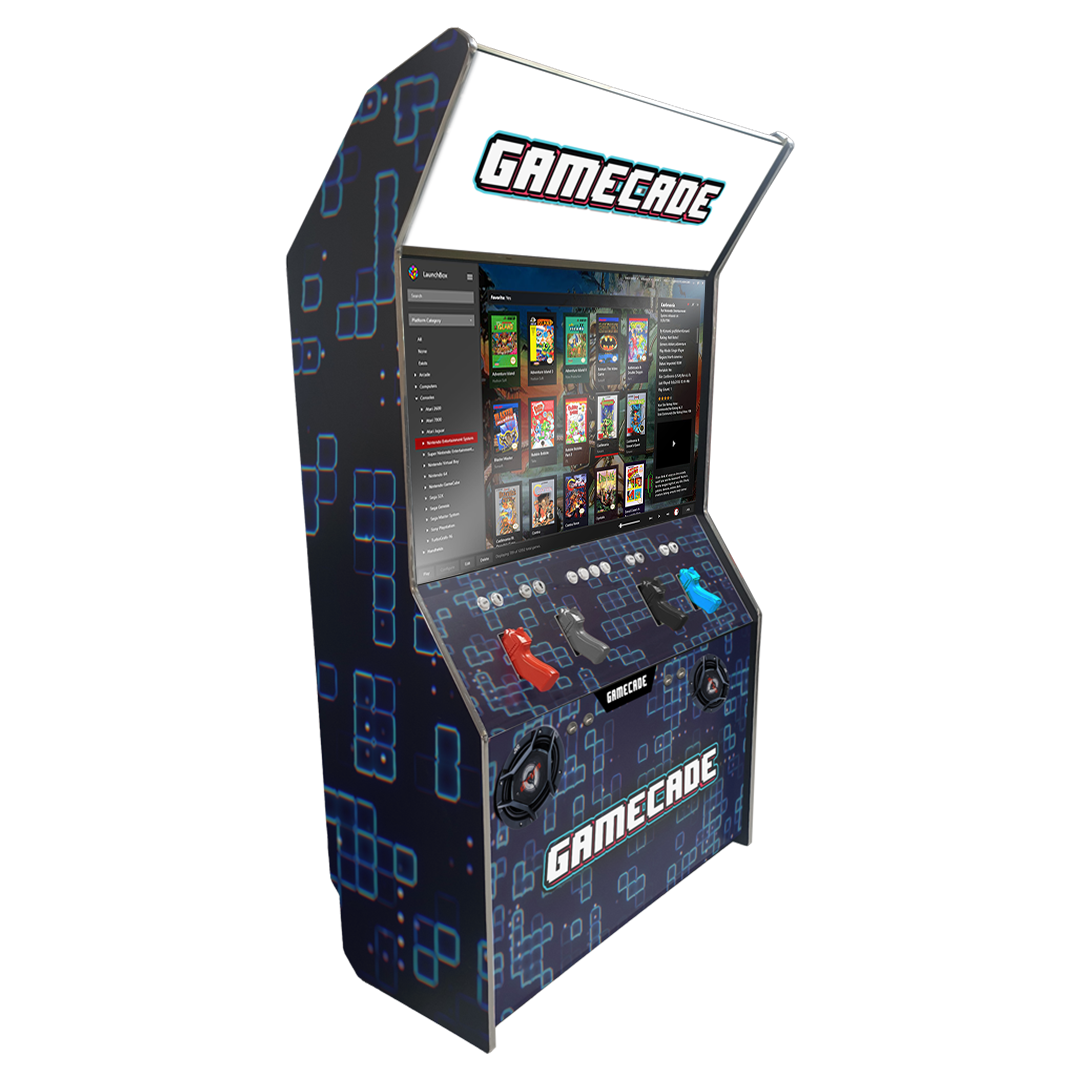 Gamecade:Shootercade, the ultimate home Lightgun Arcade machine! 43" and 50" display arcade systems. Also Available in 2-Player Models. Facing right, Showcasing ClassicSC Design. Transform Your Gaming space with Gamecade : Shootercade Lighgun Arcade Machines.