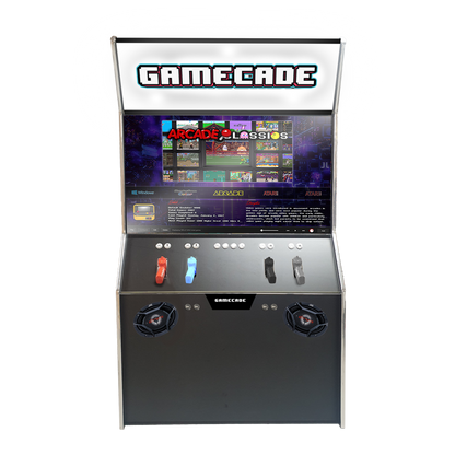 Gamecade:Shootercade, the ultimate home Lightgun Arcade machine! 43" and 50" display arcade systems. Also Available in 2-Player Models. Facing front. Transform Your Gaming space with Gamecade : Shootercade Lightgun Arcade Machines.