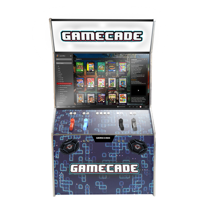 Gamecade:Shootercade, the ultimate home Lightgun Arcade machine! 43" and 50" display arcade systems. Also Available in 2-Player Models. Facing front, Showcasing ClassicSC. Transform Your Gaming space with Gamecade : Shootercade Lightgun Arcade Machines.