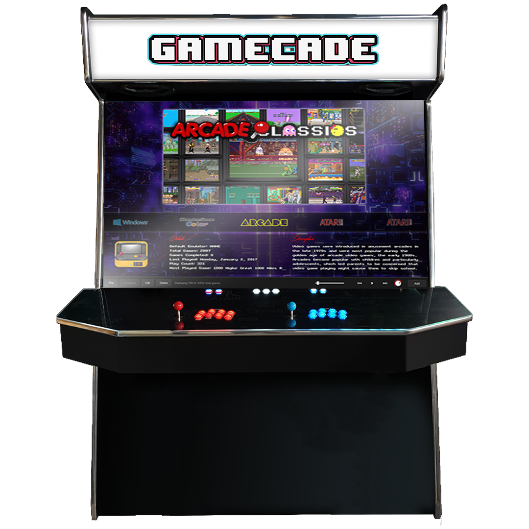 Supercade! The Biggest Arcade Machine in the World! Boasting a Massive 65" Display to Play all of your arcade favourites! Also Available in 4-Player. Facing Front. Enhance your mancave with Gamecade : Supercade Arcade Machines!