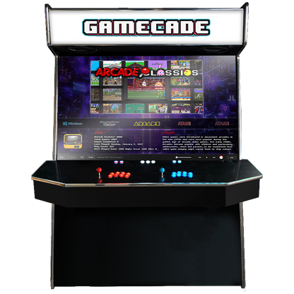 Supercade! The Biggest Arcade Machine in the World! Boasting a Massive 65" Display to Play all of your arcade favourites! Also Available in 4-Player. Facing Front. Enhance your mancave with Gamecade : Supercade Arcade Machines!