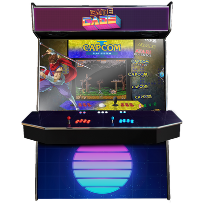 Supercade! The Biggest Arcade Machine in the World! Boasting a Massive 65" Display to Play all of your arcade favourites! Also Available in 4-Player. Facing Front, Showcasing Vapourcade Design. Enhance your mancave with Gamecade : Supercade Arcade Machines!