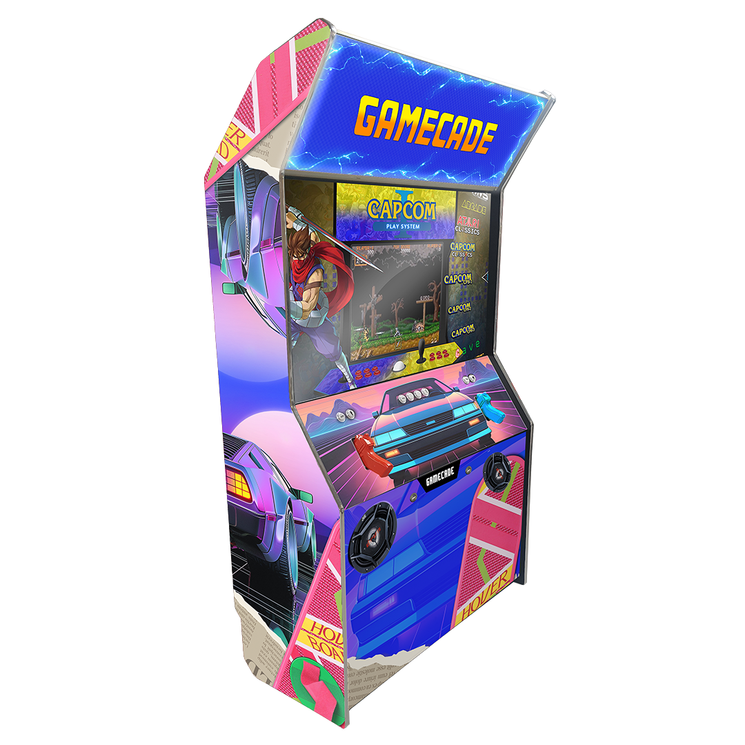 Back In Time Shootercade light gun arcade machine inspired by Back to the Future, featuring time-travel themed graphics, vibrant LED lighting, and interactive light gun gameplay for a nostalgic and thrilling arcade adventure.