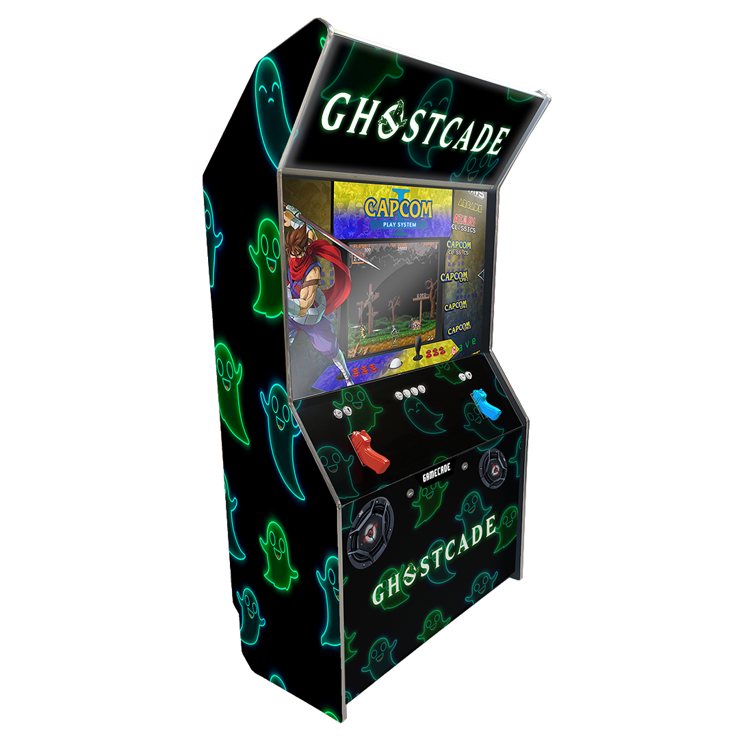 Ghostcade Shootercade light gun arcade machine inspired by Ghostbusters, featuring spooky-themed graphics, custom LED lighting, and immersive light gun gameplay for an exciting ghost-hunting arcade experience.