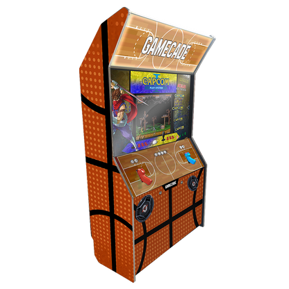 3 Pointer Shootercade light gun arcade machine inspired by NBA Jam, featuring basketball-themed graphics, vibrant LED lighting, and interactive light gun gameplay for a high-energy arcade experience.