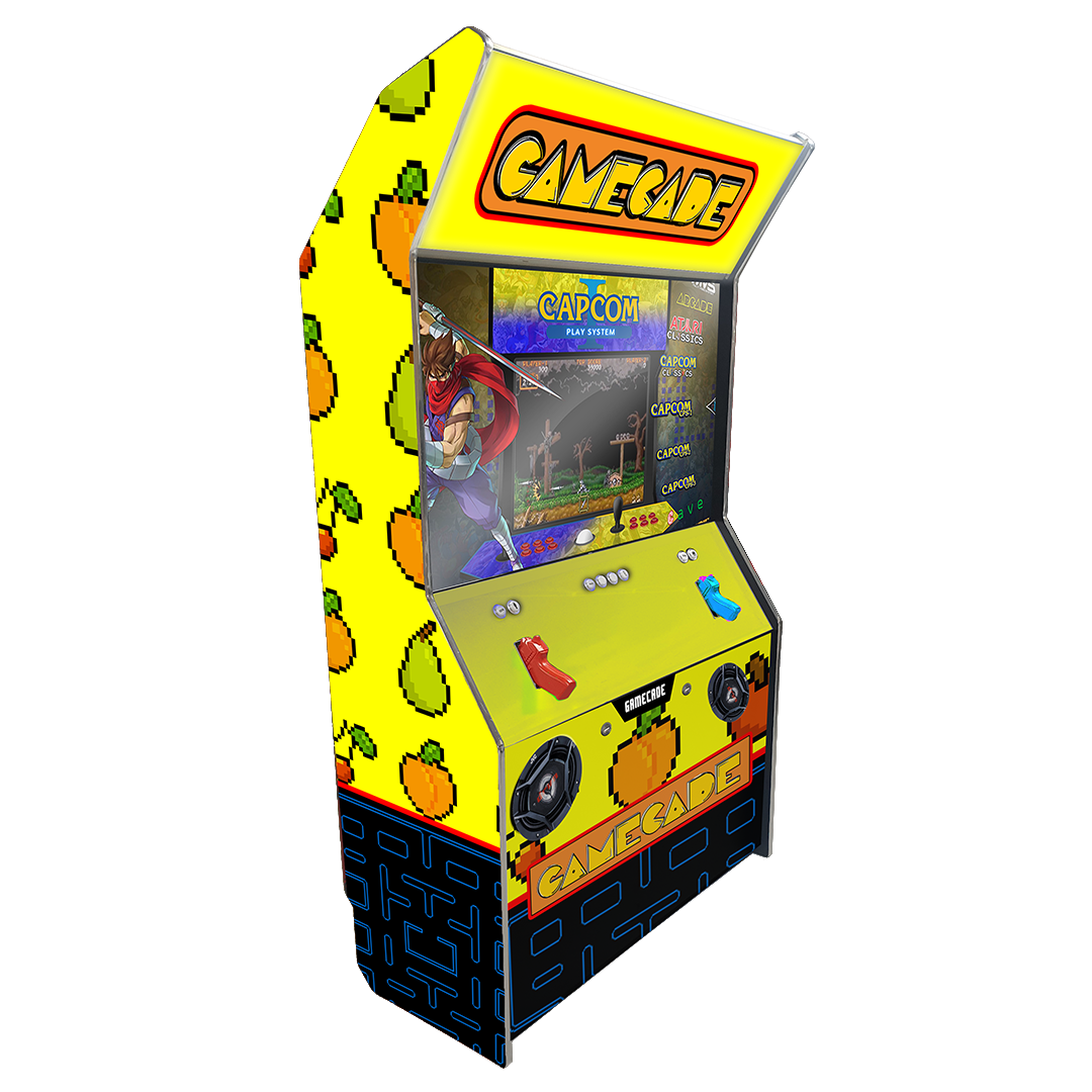 Maze Munch Shootercade light gun arcade machine inspired by Pac-Man, featuring classic maze and ghost-themed graphics, dynamic LED lighting, and interactive light gun gameplay for a fun and nostalgic arcade experience.