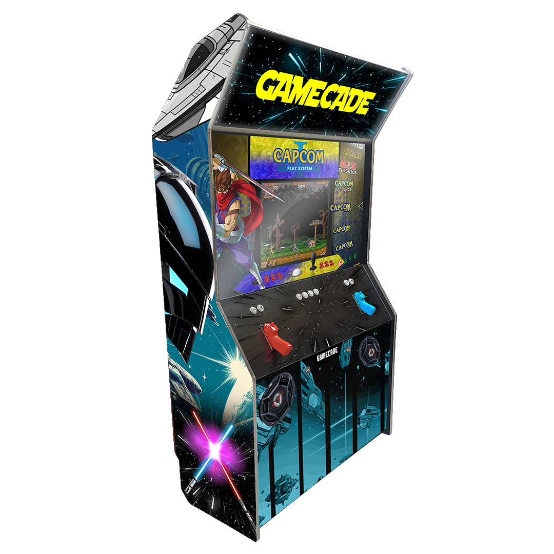 Starcade Shootercade light gun arcade machine inspired by Star Wars, featuring epic space battle graphics, custom LED lighting, and immersive light gun gameplay for a thrilling intergalactic arcade experience.