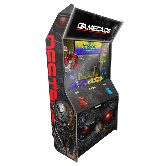 Cyber Hunter Shootercade light gun arcade machine inspired by Terminator, featuring futuristic graphics, intense LED lighting, and immersive light gun gameplay for a thrilling, action-packed arcade experience.